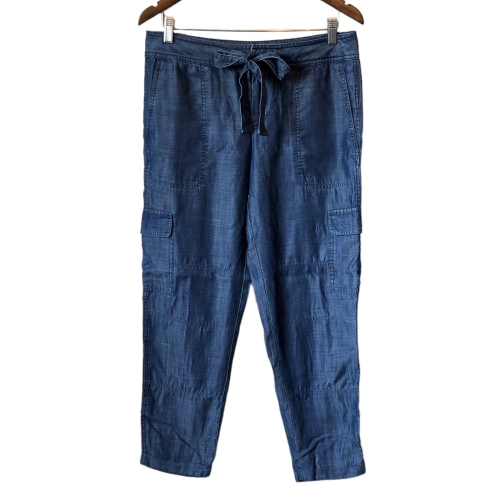Lord & Taylor Tencel Cargo Pants Womens Small Blue Drawstring Utility Crop Ankle - Picture 11 of 11